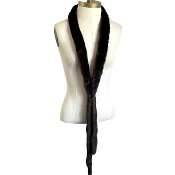 Vintage Dark Chocolate Brown Mink Fur Neckwarmer / Collar - super long & thin! - Picture 1 of 6